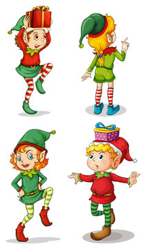 Four playful Santa elves