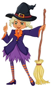 An old witch holding a broomstick