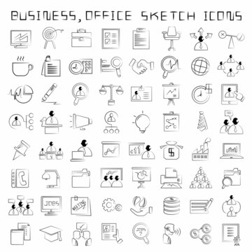 sketched human resource and business icons, drawing style