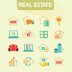real estate icons set, color icons, vector set