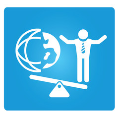 business man and global world on balance symbol