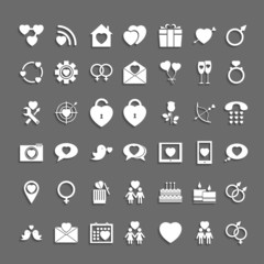 set heart of icons with shadows.