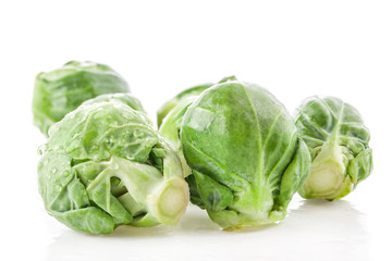 Fresh green Brussels sprouts, cabbage isolated on white
