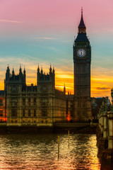 Fototapeta na wymiar The Big Ben, the House of Parliament and the Westminster Bridge