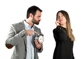 Angry man because his girlfriend has been late