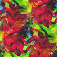 abstract avant-garde red, green seamless wallpaper watercolor ar