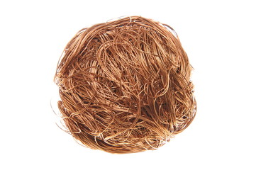 Ball of copper wire isolated on white background