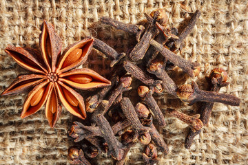 Traditional Christmas spices - star anise and cloves