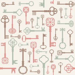 Vintage seamless vector background with keys.