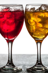 Several glasses of different drinks 