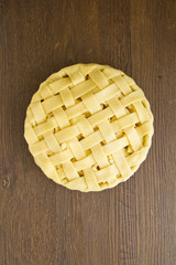 Apple pie with lattice top, uncooked