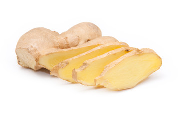 Root ginger isolated on a white studio background.