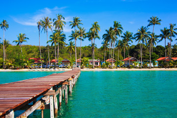 Tropical Resort.  boardwalk on beach