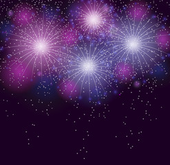 Fototapeta na wymiar Glossy Fireworks Background Vector Illustration