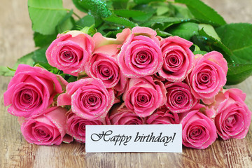Happy birthday card with bouquet of pink roses