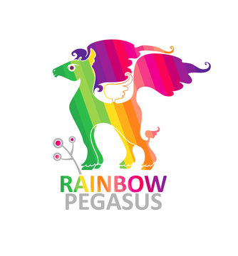 Symbol pegasus rainbow colors with a sprig.
