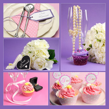 Wedding pink and purple theme collage of five images