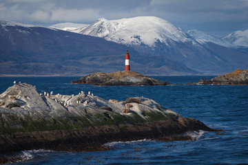 Lighthouse End of the world in the Beagle Channel, Ushuaia, Pata - obrazy, fototapety, plakaty