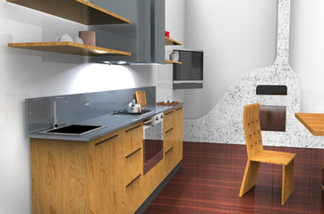 Cucina con caminetto