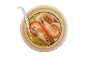 Tom Yum Nam Koong Khon - Creamy Thai soup with prawns and mushro