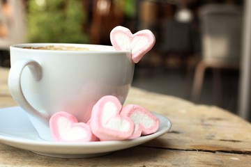 Hot chocolate with heart pink marshmallow