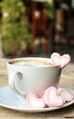 Hot chocolate with heart pink marshmallow