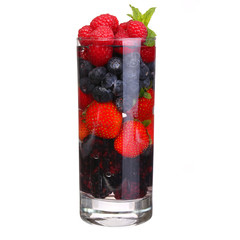 Fruit cocktail with Berries. Strawberry, Blueberry, Raspberry