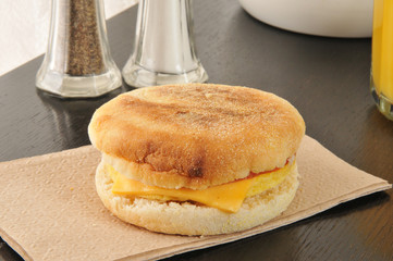English muffin with ham, egg and cheese