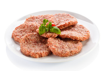 Raw minced pork chops meat on white background