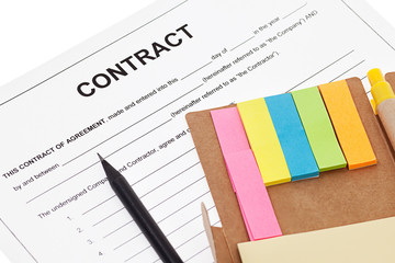 Contract with sticky note