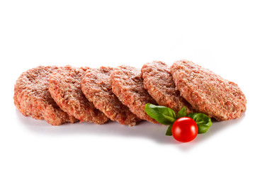 Raw minced pork chops meat on white background