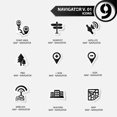 Map and Navigator icons set 1,Black version