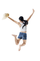 Excited woman jumping