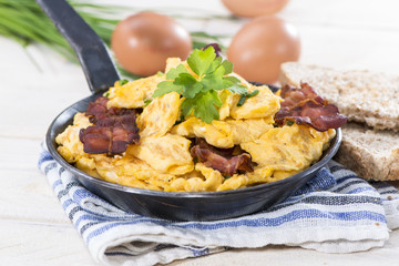Portion of Scrambled Eggs with Bacon