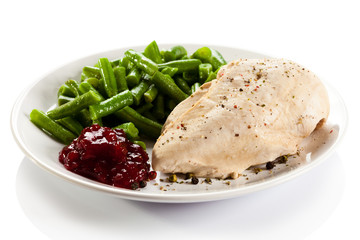 Boiled chicken fillet and vegetables