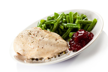 Boiled chicken fillet and vegetables