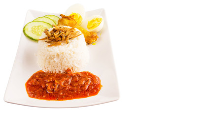 Nasi lemak a traditional and popular Malaysian spicy rice dish.
