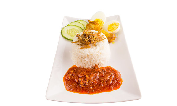 Nasi lemak a traditional and popular Malaysian spicy rice dish.