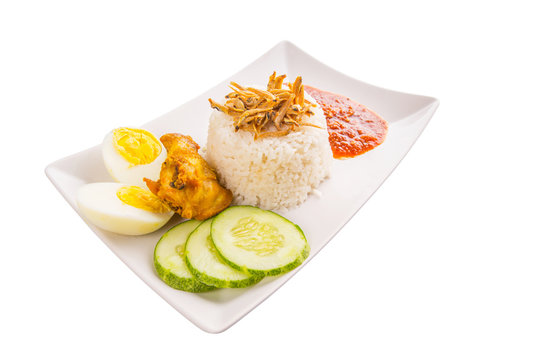 Nasi lemak a traditional and popular Malaysian spicy rice dish.