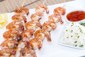 Skewered Prawns with Rice