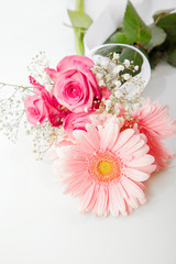 Pink roses and pink daisies