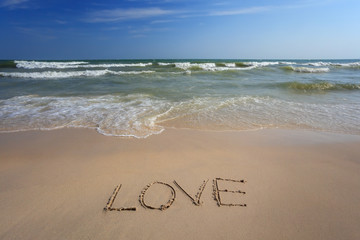 Love word on the beach
