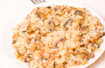 rice with minced meat and mushrooms