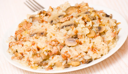 rice with minced meat and mushrooms