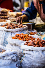 Dried fruits in local Leh market, India.