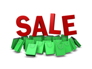 green shopping bag on sale promotion, clipping path included