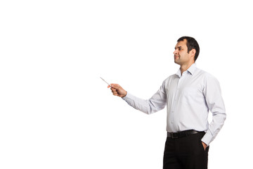 Business man  shows his pen