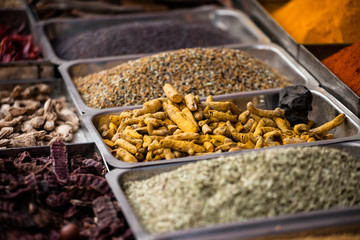 Indian colored spices at local market.