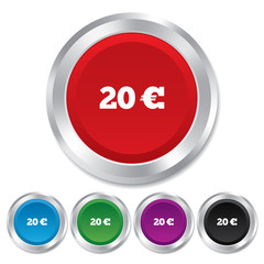 20 Euro sign icon. EUR currency symbol.