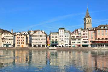 Fototapeta na wymiar Zurich. Limmat river embankment